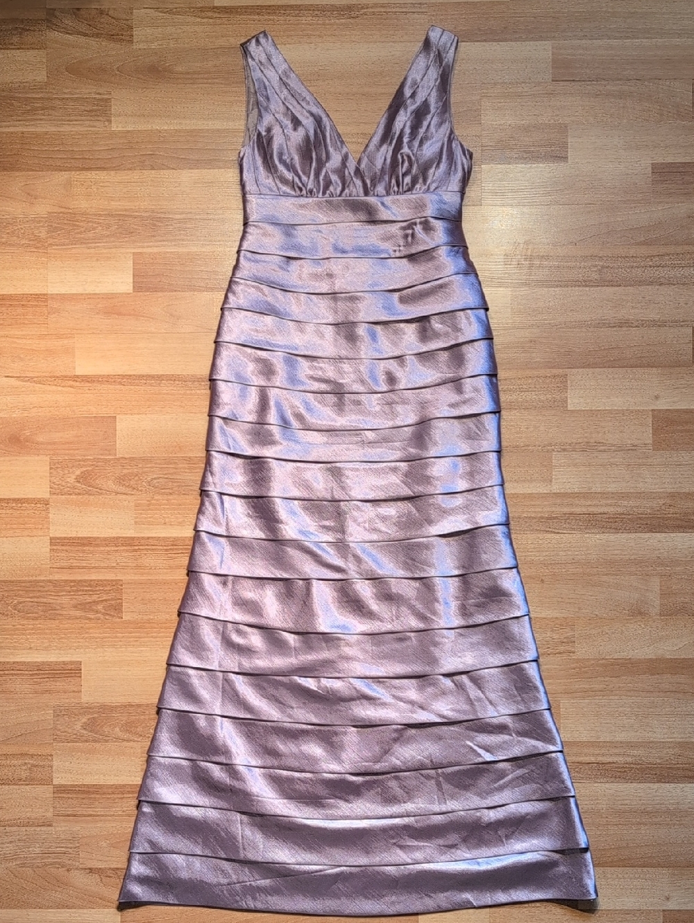 Satin V-Neck Layered Maxi Prom Dress in Lavender